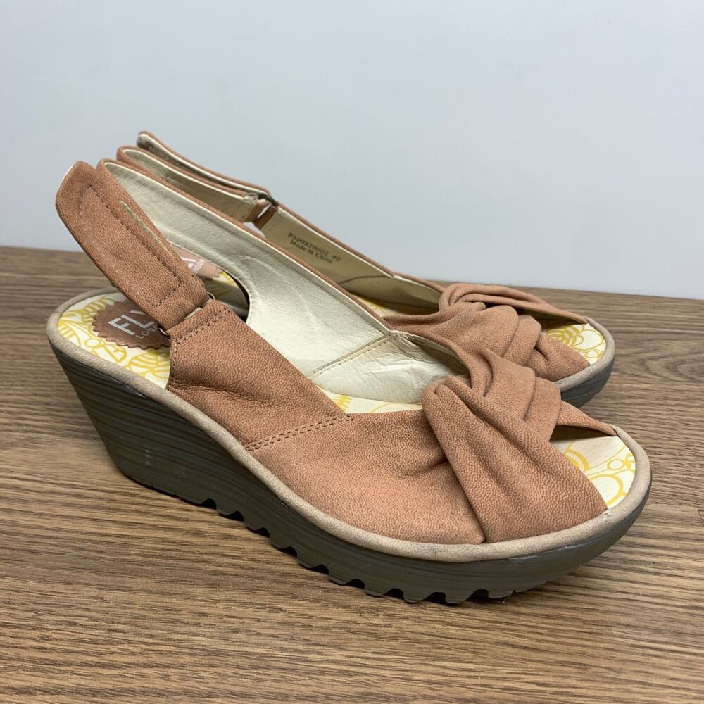 Women's FLY London Yakin Leather Slingback Wedge Sandals ‎ 40 / 9 - 9.5